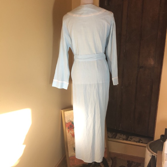 VTG02 EILEEN WEST size Small Cotton Robe LaceTrim Eyelet Stripe Shawl Collar NEW - Picture 15 of 16